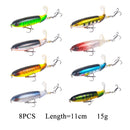 8 Uds. Whopper Plopper 10Cm/14Cm flotante por señuelo de pesca cebo duro Artificial Wobbler cola giratoria aparejos de pesca ojos 3D