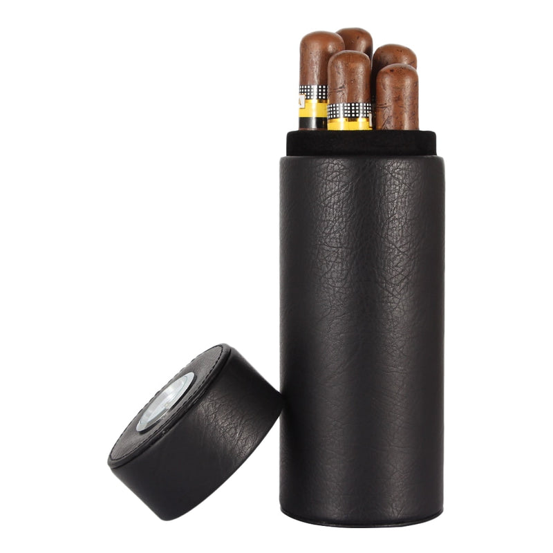 Galiner Leather Travel Humidor Cigar Box Cedar Wood Portable Cigar Case Jar W/ Humidifier Hygrometer Humidor Box Fit 5 Cigars