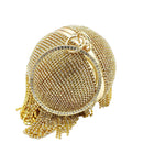 Boutique De FGG Round Ball Women Gold Crystal Evening Bags and Clutches Rhinestone Tassels Wedding Party Bridal Diamond Clutch