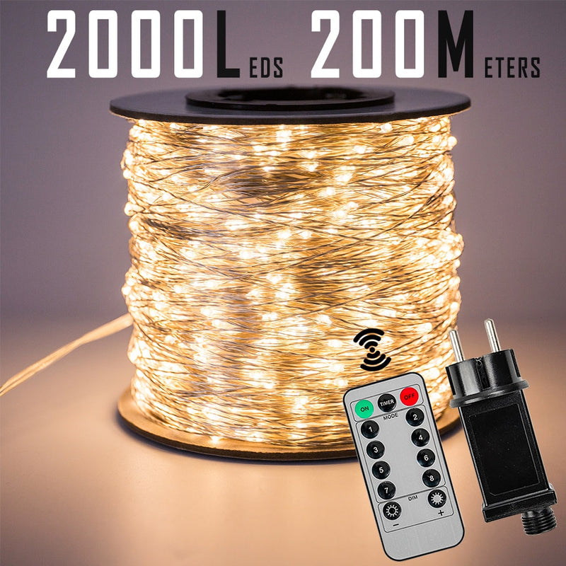 120M 1200LEDs Silberdraht-Feen-Schnur-Lichter wasserdichtes Plug-in für Baum-Weihnachtsfeiertags-Hochzeits-Garten-Dekoration im Freien