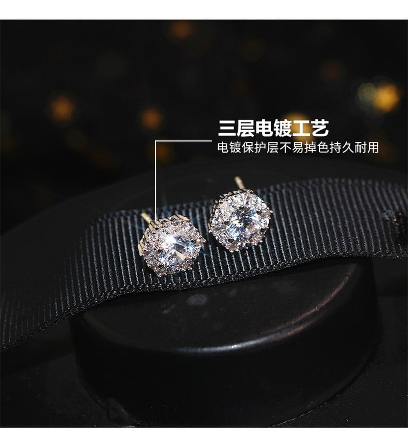 S925 Sterling Silber Farbe Einfache Runde Bling CZ Zirkon Stein Ohrstecker Modeschmuck Koreanische Ohrringe für Frauen Mädchen