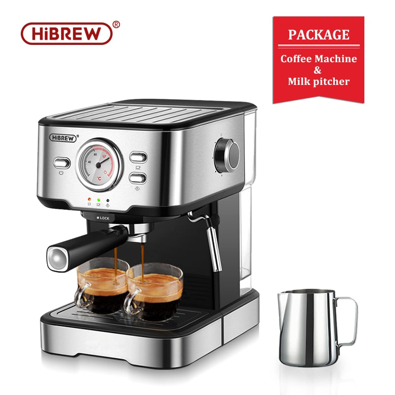 Cafetera HiBREW Cafetera 20 Bar Espresso inox Semiautomática Expresso Cappuccino Agua caliente Vapor Temperatura Pantalla H5