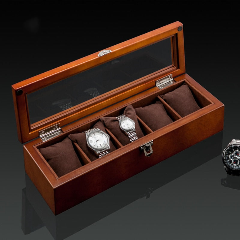 3/5/8/10/12 Slots Wood Watch Box Organizer New Coffee Watch Holder With Glass Window Mens Watch Storage Box Gift Case