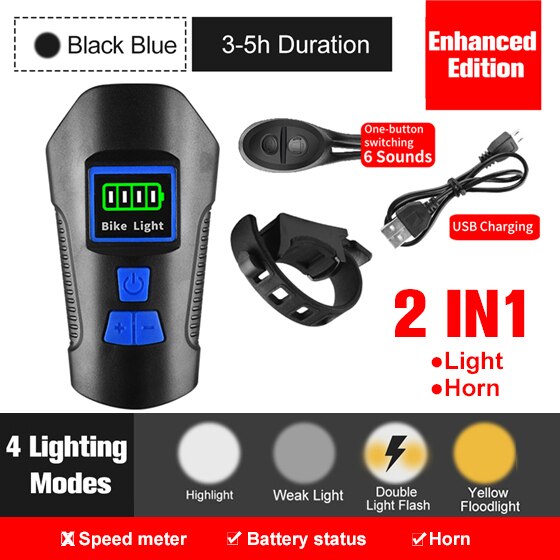Bicycle Light USB Rechargeable Bike Odometer Front Light Flashlight with Computer LCD Speedometer Cycling Head Lantern Horn