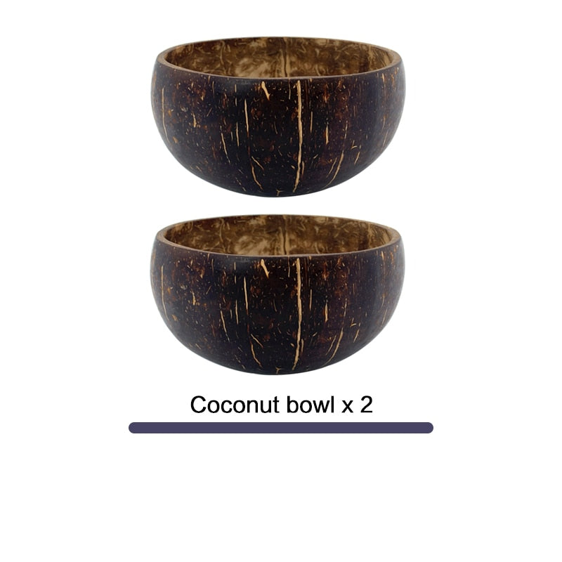 Frauen 12-15 cm Natürliche Kokosnussschale Geschirrset Handgemachtes Holzgeschirr Holzlöffel Dessert Obstsalat Rührreis Ramenschale