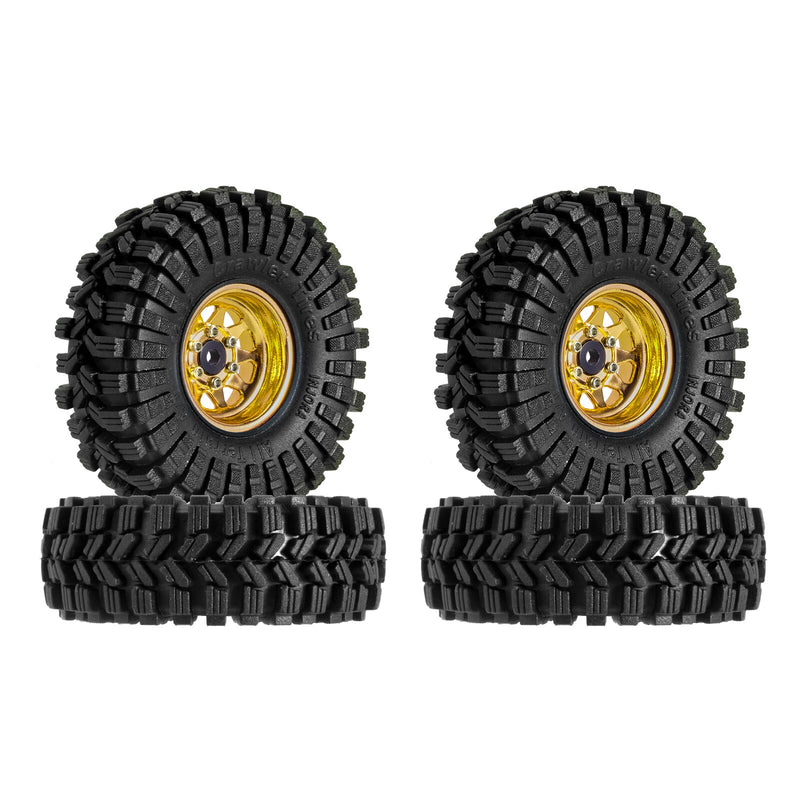 INJORA -3.78mm Offset 1.0" Beadlock Wheel Rims Tires Set for 1/18 1/24 RC Crawler Car Axial SCX24 FMS FCX24 TRX4M (W1004-T1014)