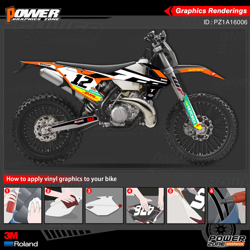 PowerZone Custom Team Graphics Backgrounds Decals 3M Stickers Kit For KTM SX SXF MX 16-18  EXC XCW Enduro 17-19 125 to 500cc 06