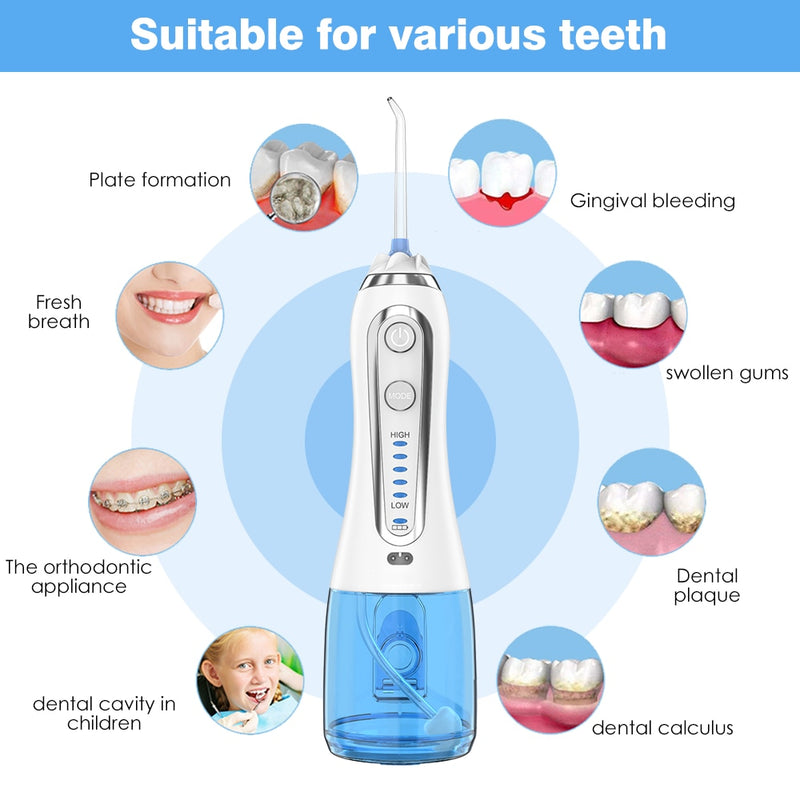 Electric Oral Irrigator Portable Tooth Cleaner USB Rechargeable Water Flosser Cordless Water Dental Flosser Jet with 5 Nozzles