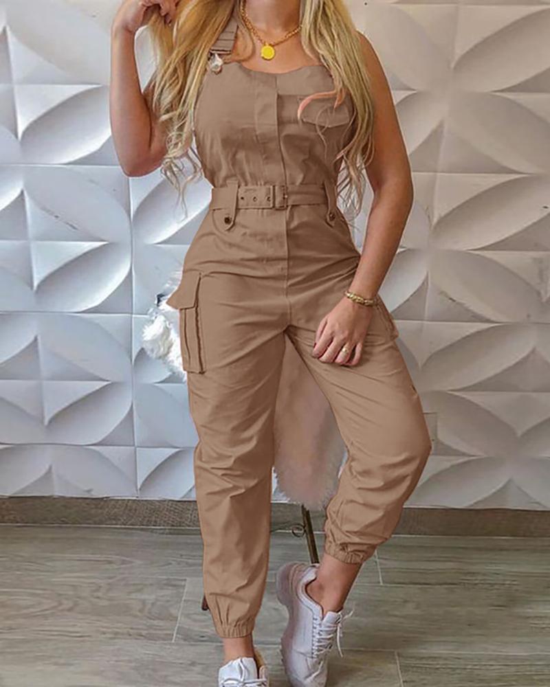 Strap Jumpsuit Women Loose Dungarees Long Rompers Summer Solid Pockets Cargo Pants Female Casual Work Out Playsuits Overalls