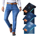 Brother Wang, pantalones vaqueros de marca de estilo clásico para hombre, pantalones vaqueros ajustados elásticos informales de negocios, pantalones negros azul claro para hombre