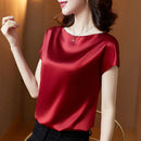 Office Lady Tops Summer Short Sleeve Blouses Satin Blouse Women Shirts Fashion Simple Solid Casual Loose Shirt Blusas 13377