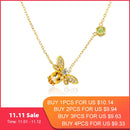 LAMOON Bee 925 Sterling Silver Necklace Natural Citrine Gemstone Necklaces 14K Real Gold Plated Chain Pendant Jewelry LMNI015