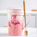 FSILE Marble Pattern Cup Gold Rim Mug Gift Box Set Coffee Cup  Couple Women Cup Flamingo Cup Ceramic with Hand Ceremony