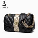 FOXER Damen Umhängetasche Diamantgitter Handtasche Lady Purse Spaltleder Kettenriemen Umhängetasche Valentinstagsgeschenk