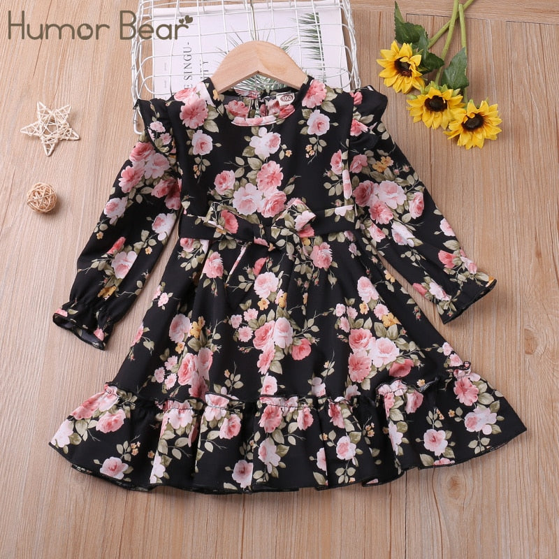 Humor Bär Herbst Winter Kleinkind Mädchen Kleid Langarm Baumwolle Rüschen Prinzessin Kleid Kinder Cord Plissee Mode Baby Kleid