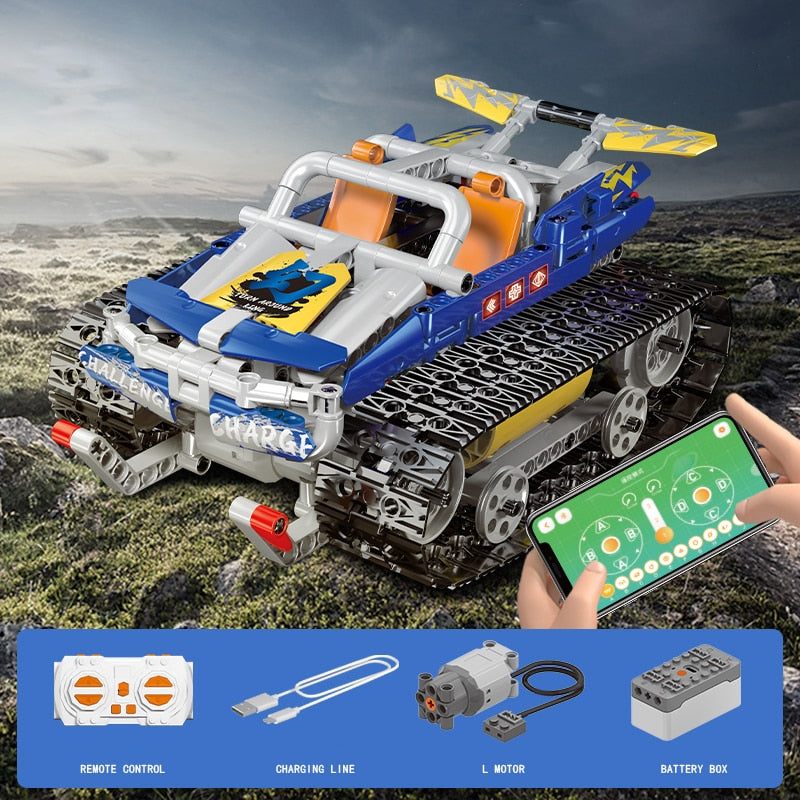 Stadt Offroad RC Rennwagen Elektrische Bausteine ​​​​APP Fernbedienung Tank Militär Ziegel Spielzeug für Kinder