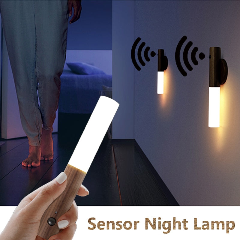 2020 LED Sensor infrarrojo fotosensible luz nocturna inalámbrica USB recargable lámpara de noche para mesita de noche armario lámpara de pared