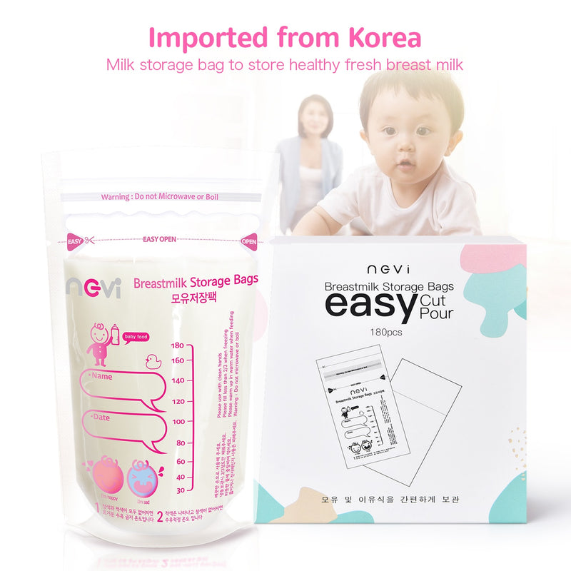 NCVI Muttermilch-Aufbewahrungsbeutel, 180 Stück 6-Unzen-Milch-Gefrierbeutel für die langfristige Aufbewahrung des Stillens, importiert aus Korea, BPA-frei