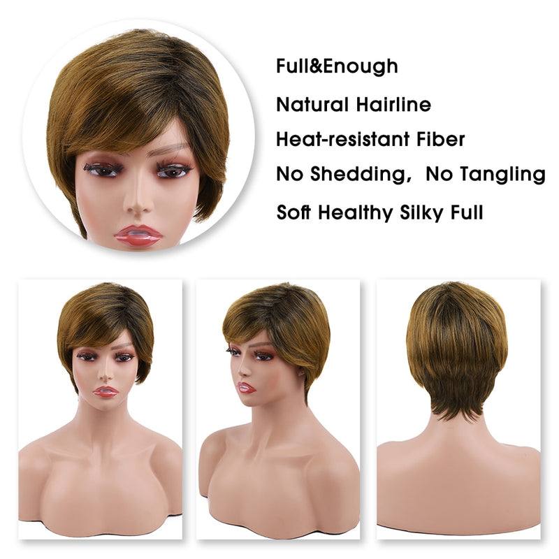 Amir Synthetic Brown Wig Short blonde Wigs Natural Wave Haircut Puffy Straight Hair Wigs for American Africa Women