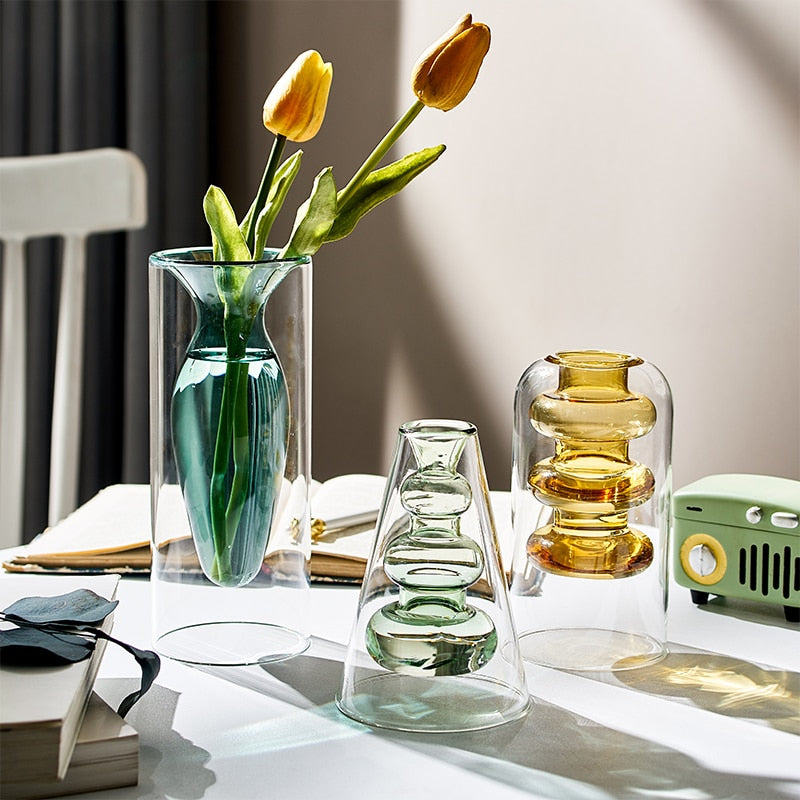 Nordic Home Decor Glass Vase Living Room Decoration Flower Vase Transparent Home Decorations Decorative Glasses Gifts