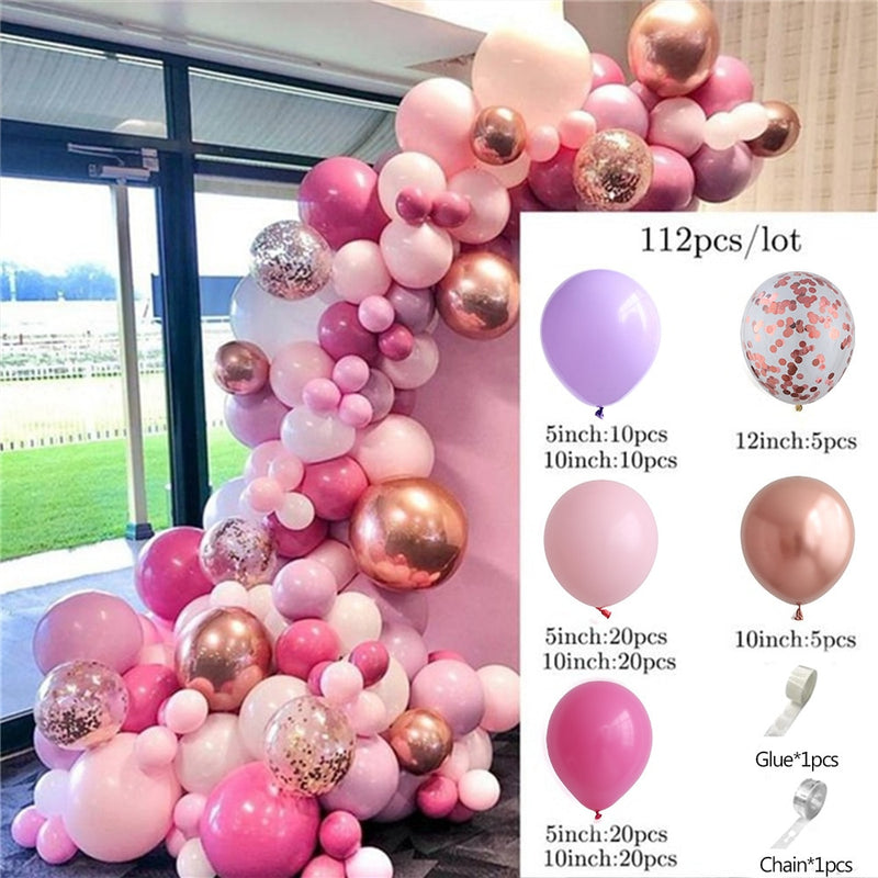 Hot Pink Ballon Girlande Arch Kit Schmetterling Aufkleber Chrome Rose Gold Latexballons für Geburtstag Hochzeit Baby Shower Dekoration