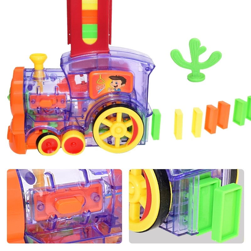 Juego de coches de tren de dominó para niños, luz de sonido, colocación automática de dominó, bloques de dominó coloridos, juego educativo, juguete para regalo DIY