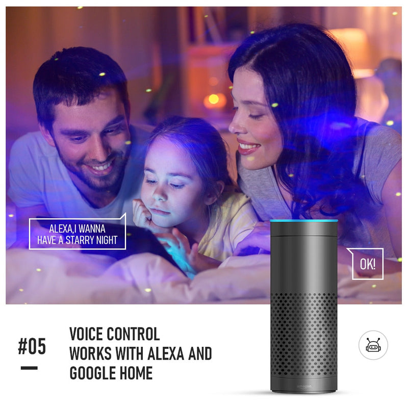 Alexa Voice Control APP Control Galaxy Starry Projector Water Waving Led Sky Night Lights Colorful Nebula Cloud Night Lamp