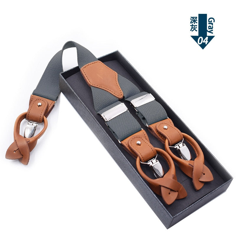 Tirantes de cuero genuino para hombre, 3/6 Clips, tirantes, cinturón ajustable, Bretelles, Liga masculina Vintage para camisa