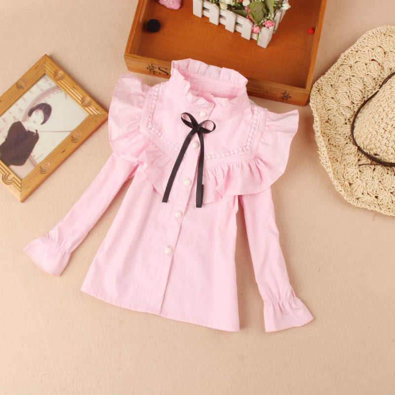 Teenage Girls Clothes Autumn Kids Blue Stripe Blouses Turn-down Collar Full Sleeve Shirt Children Cotton Tops School Girl Blouse