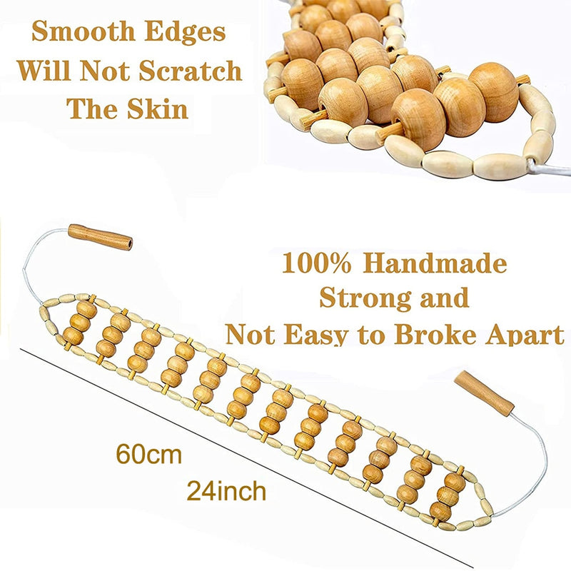 HEAATHH Wood Back Massage Roller Rope, Wood Therapy Cellulite Massage Tools, Self Massage Tools for Neck Leg Back Pain Relief