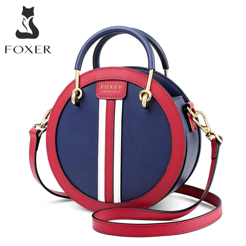 FOXER Women Split Leather Round Crossbody Bag Female Small England Stylish Circular Handbag Lady 2022 Shoulder Bag Gift for Girl