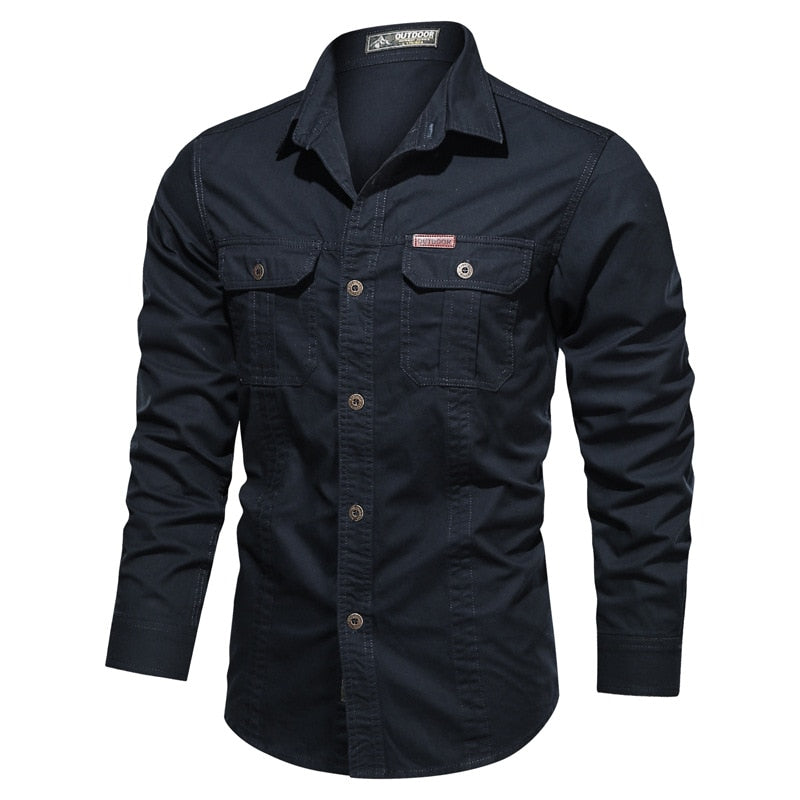 Neue 2021 Lässige 100% Baumwolle Herrenhemden Einfarbig Stehkragen Tasche Button Up Hemden für Männer Mode Langarmhemden Männer
