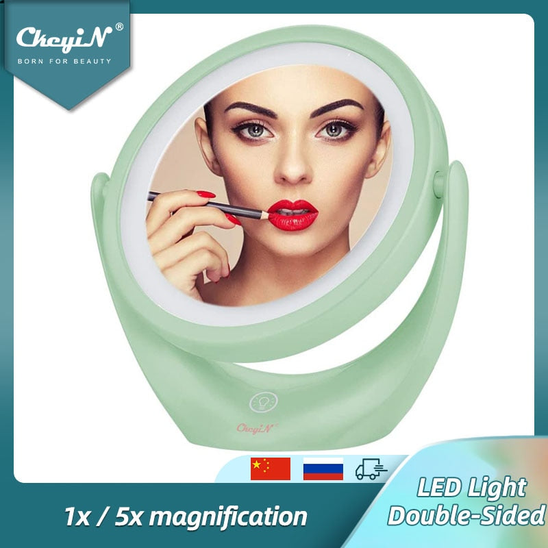 CkeyiN 1x/5x espejo de maquillaje con aumento, luz LED blanca Natural, espejos cosméticos, espejo de tocador de escritorio, espejo retroiluminado de doble cara
