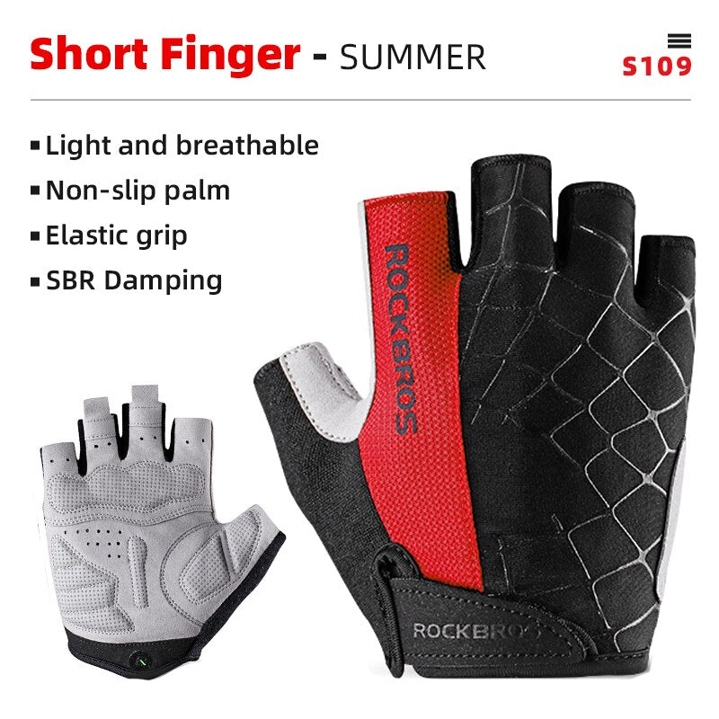 ROCKBROS Guantes de bicicleta MTB Road Anti-shock Mountain Bike Guantes sin dedos Hombres Mujeres Transpirable Ciclismo Deportes Guante antideslizante