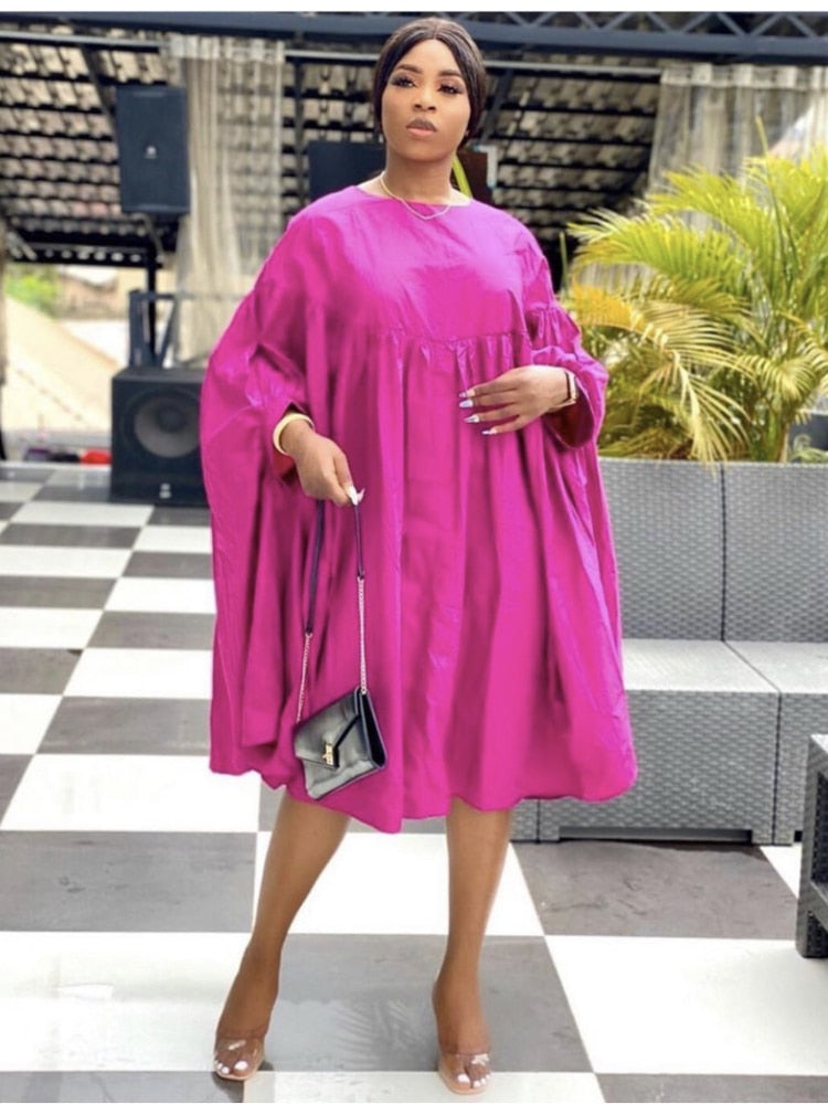 Women Loose Dresses O Neck Pleated Casual Fashion Large Size Ladies Female African Fashion Spring Summer New 2022 Baggy Robes