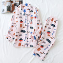 Pantalones de manga larga de otoño e invierno de nuevo estilo japonés, algodón de aire de algodón puro, pijamas cálidos para mujer, ropa de dormir de servicio a domicilio