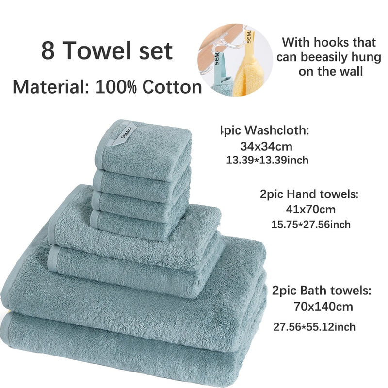 SEMAXE Luxury Bath Towel Set,2 Large Bath Towels,2 Hand Towels,4 Washcloths. Cotton Highly Absorbent Bathroom Towels (Pack of 8)