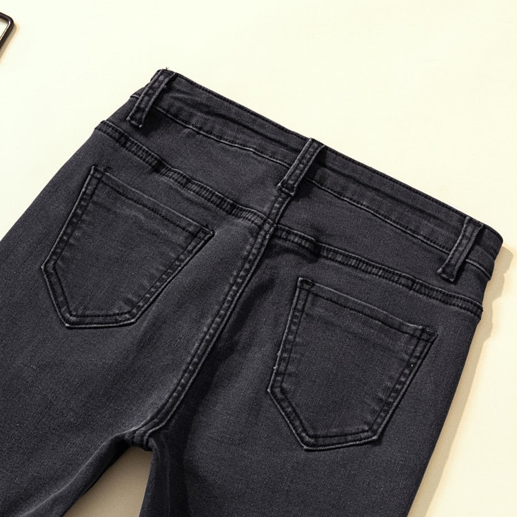 2022 Neu kommen Frau Röhrenjeans Schwarz Grau Hohe Taille Elastische Denim-Bleistift-Hosen Frau Mon Korean Fashion Jeans Solid