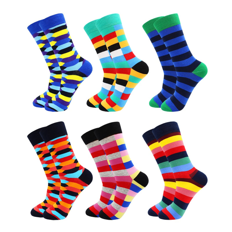 6-12 Pairs Colorful Cotton Fashion Casual Women and Men Funny Socks Stripe Grid Geometry Fun Dress Socks