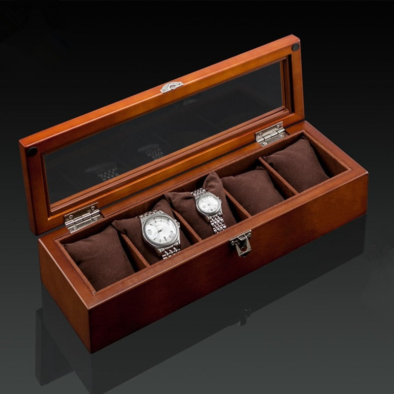 3/5/8/10/12 Slots Wood Watch Box Organizer New Coffee Watch Holder With Glass Window Mens Watch Storage Box Gift Case