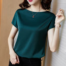 Office Lady Tops Summer Short Sleeve Blouses Satin Blouse Women Shirts Fashion Simple Solid Casual Loose Shirt Blusas 13377