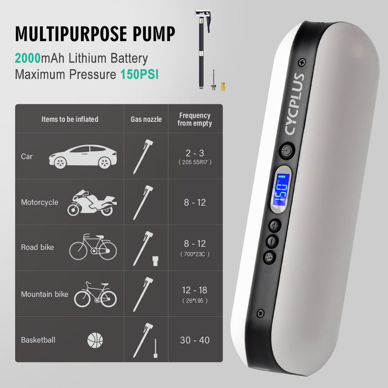 CYCPLUS A2 Bicycle Air Pump High Pressure 150PSI LCD Digital Cycling Accessories Bike Pump for Car Ball MTB Tires