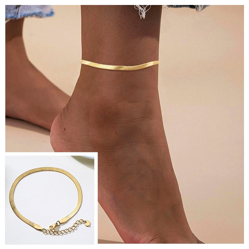 Snake Chain Anklet for Women Girls Adjustable Summer Beach Chain Anklet Bracelet Mother&