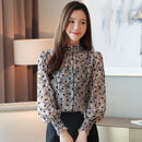 2023 Frauen Chiffon Blusen Casual Stehkragen Blumen Frauen Kleidung Langarm Gedruckt Shirt Frauen Tops Chemise Femme 6197 50