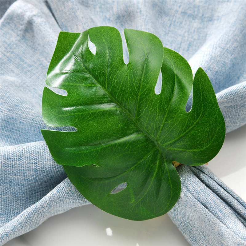 Set of 6 Green Leaf Napkin Rings,Napkin Ring Holders for Formal / Casual, Dining Table Decor,Party Decoration