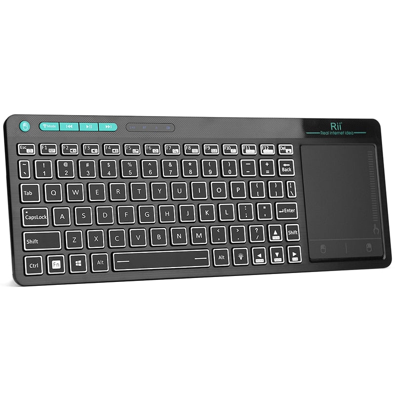 Rii K18 Plus Multimedia inalámbrico Inglés Ruso Francés Hebreo Teclado 3-LED Color Retroiluminado con Multi-Touch para TV Box, PC