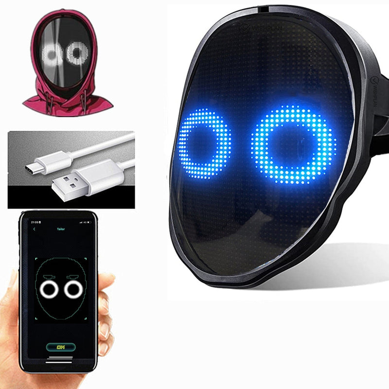 Bluetooth RGB Light Up LED Mask Diy Picture Animation Text Halloween Christmas Carnival Costume Party Game Child Masks Deco GIFT