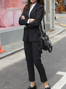 Trajes de pantalón de trabajo OL Conjunto de 2 piezas para mujer Traje de entrevista de negocios Conjunto Uniforme Blazer delgado y Pantalón de lápiz Traje de dama de oficina