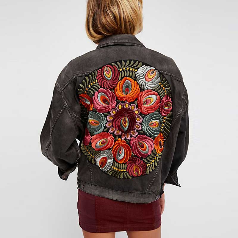 Chaqueta de mezclilla bordada floral Gypsylady, chaqueta de invierno elegante informal negra para mujer, chaqueta cálida bohemia, abrigo, Chaquetas nuevas 2022