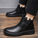 Botas Chelsea de invierno para hombre, zapatos de piel auténtica informales cálidos para hombre, botas de vestir de diseñador para hombre, calzado de negocios con cremallera hecho a mano